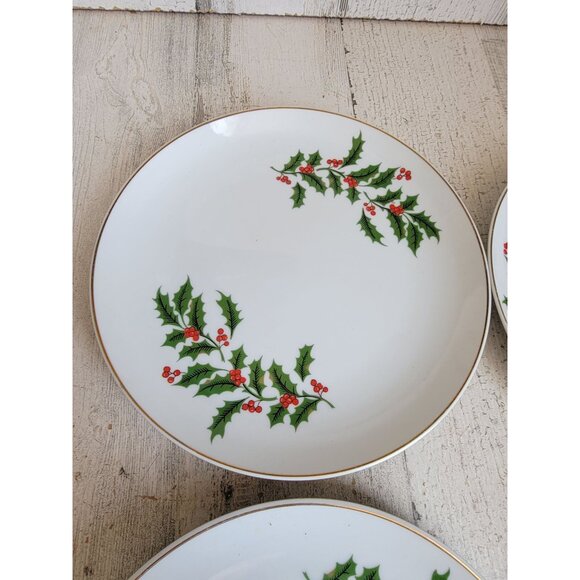 Vintage holiday leaf mistletoe white Japan plate set‎ xmas - Picture 7 of 10
